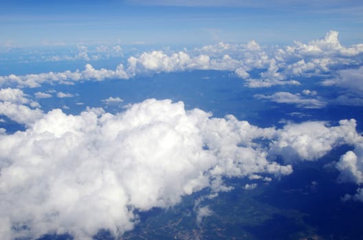 blue sky with clouds and sun