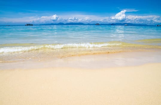 Tropical beach, longtail boats, Andaman Sea, Thailand