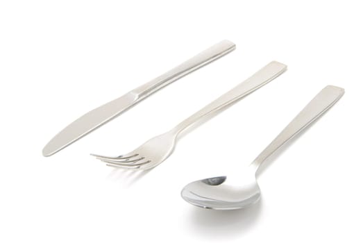 Fork, spoon and knife isolated on white background