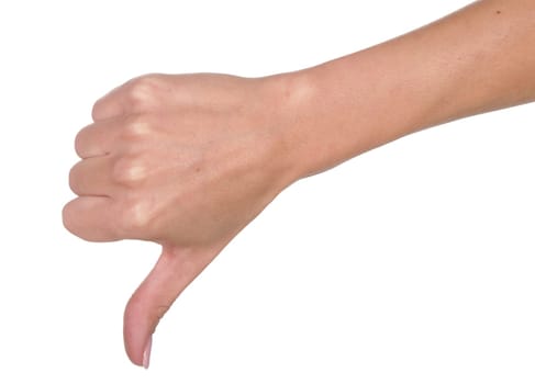 Beautiful hand showing thumbs down negative gesture