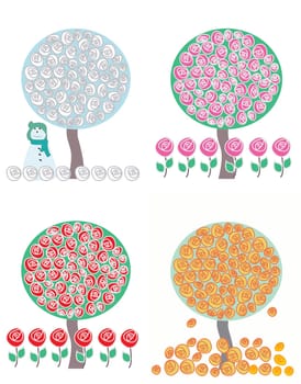 tree in four season set