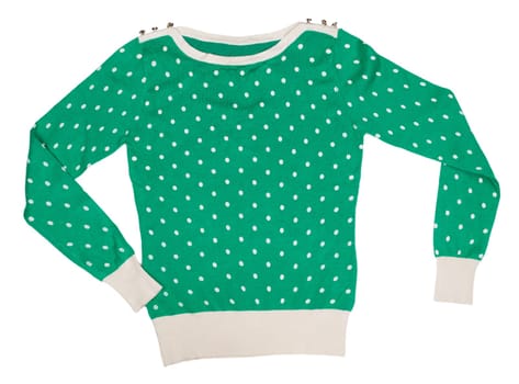 Green sweater with a pattern of polka dots
