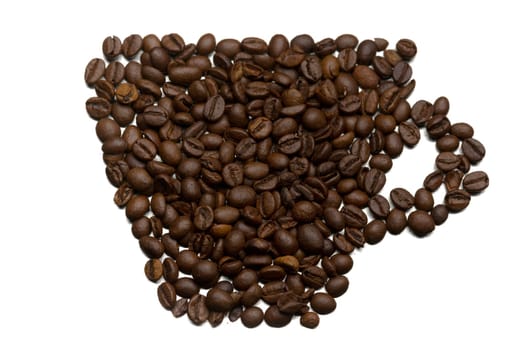 Silhouette of a cup of coffee beans. Isolate on white background.