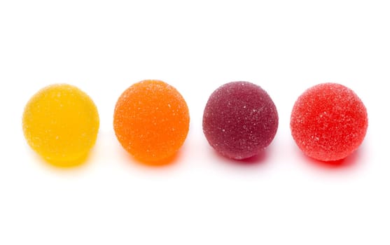 Four round jelly candy sugar. Isolate on white.
