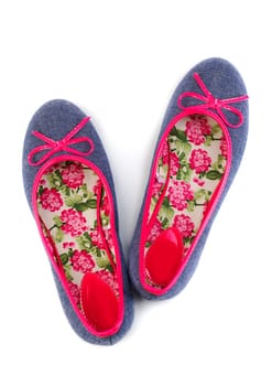 Lightweight women's shoes with floral pattern. Isolate on white.