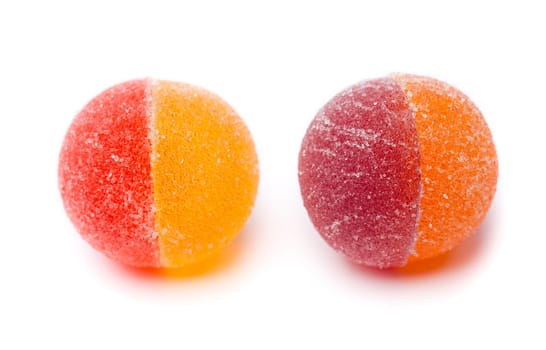 Two round jelly candy sugar. Isolate on white.