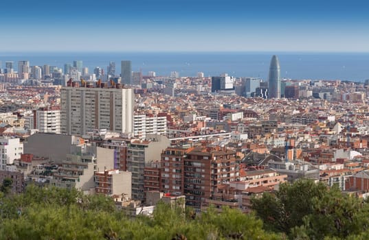 View of Barcelona from Mount Tibidabo. Tower Akbar. (Torre Agbar)