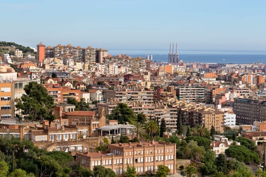 Beautiful view of Barcelona from the top. Spain tourism.