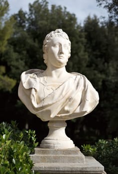 Monument, bust, marble. In the park in Barcelona, Spain.