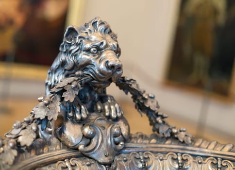 Silver lion's head in the museum, the Hermitage, St. Peretrurg.
