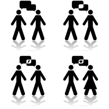 Icon illustration set showing people having conversations and their talk balloons intersecting