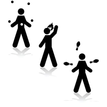 Icon illustration showing three different street performing artists
