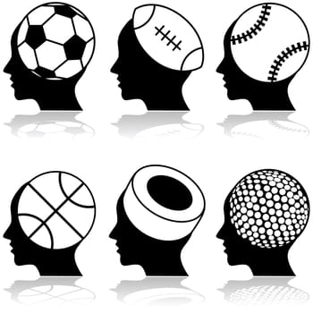 Concept illustration showing the outline of human heads with different sports balls inside them