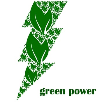 Concept illustration showing a lightning bold composed of different sizes of leaves