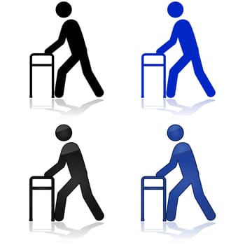Icon illustration showing a person using a walking aid