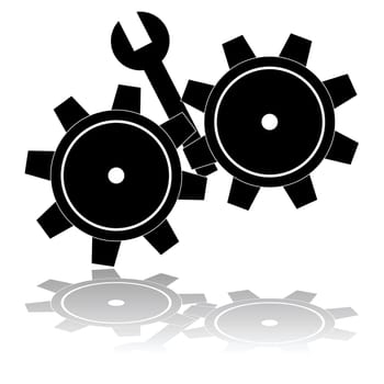 Concept illustration showing a wrench getting stuck in the wheels of a gear mechanism
