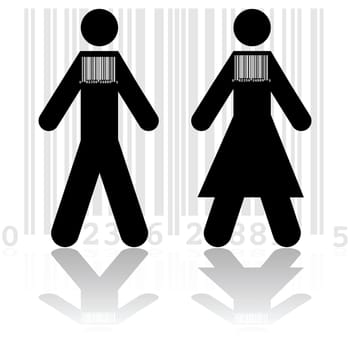 Concept illustration showing a couple wearing barcodes, to represent the commodification of modern society