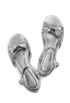 Sandals with rhinestones. View from above. Isolate on white.