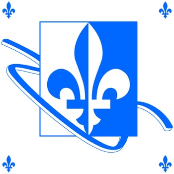 Background illustration showing a Quebec fleur-de-lys in blue and white with a ribbon around it