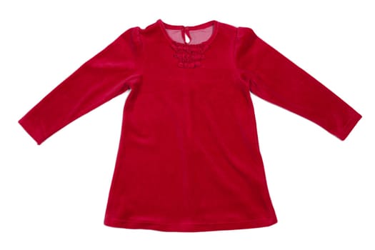 Baby red velvet dress. Isolate on white background.