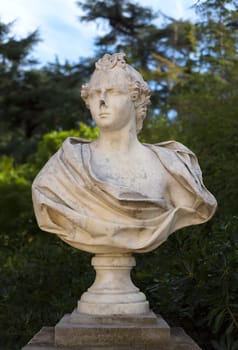 Monument, marble. In the park of the Royal Palace in Barcelona, Spain.