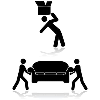 Icon set showing a couple of people moving a sofa and another moving a box