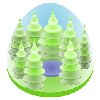 Beautiful forest lake in the morning. Vector illustration