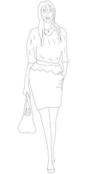 Beautiful woman fashion catwalk, vector sketch illustration.