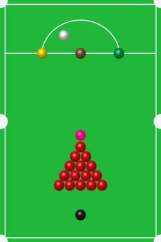 Snooker table with balls set, vector illustration