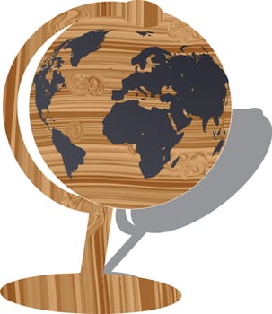Isolated wooden world map globe, vector illustration.