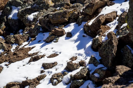 Lava and snow in the sun at El Malpais