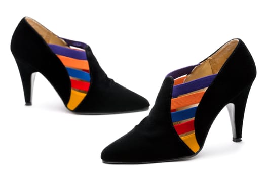 Couple of trendy women's shoes made ​​of velvet. Isolate white background