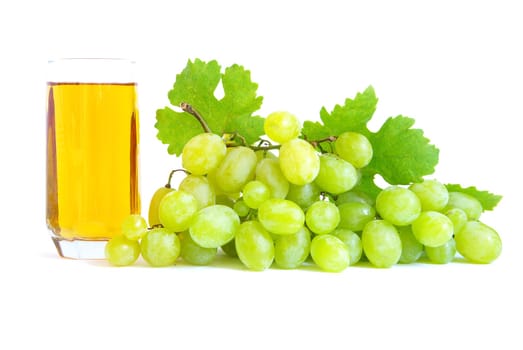 fresh grape fruits with green leaves isolated on white background