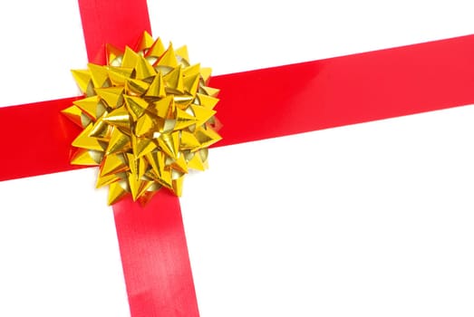 gold gift bow with ribbon isolated on white background