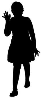 girl saying goodbye, weaving hand, silhouette vector