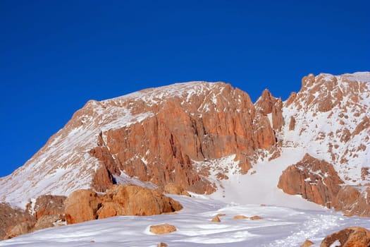 a view from top of mountain in winter