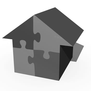 A conceptual jigsaw house on a white background