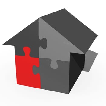 A conceptual jigsaw house on a white background