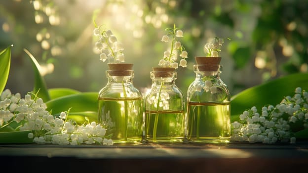 Lily of the Valley Essential Oil in a Small Bottle, Generative AI, nature