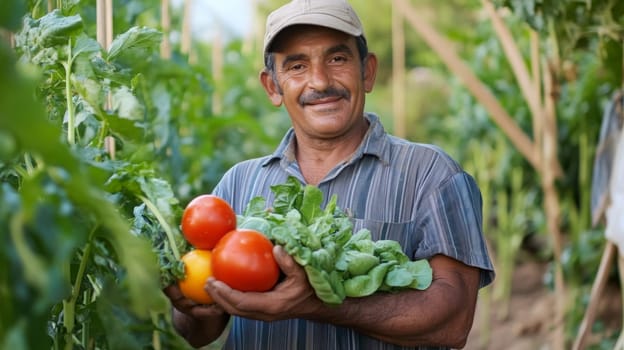 fresh vegetables in the hands of a farmer, Generative AI,