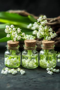 Lily of the Valley Essential Oil in a Small Bottle, Generative AI, nature