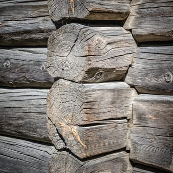 Angle old log home, close up