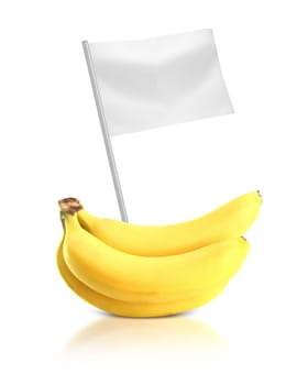 Healthy and organic food concept. Fresh Banana with flag showing the benefits or the price of fruits.
