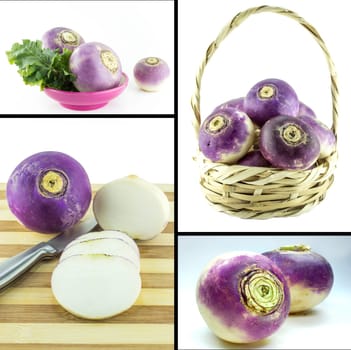Healthy and organic food, Set of fresh purple headed turnips .