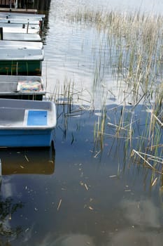 The photograph of rowing boats in a boat rental.