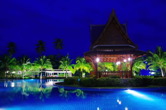swimming pool in night illumination