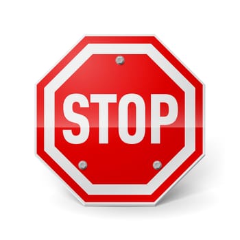Shiny metal stop sign isolated on white background