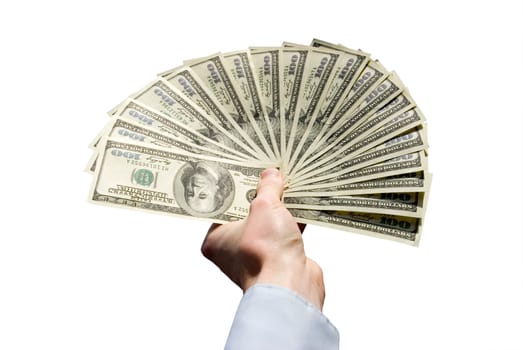 Money in hand  isolated on white background