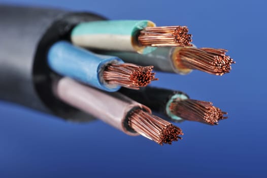 Macro detail of a stripped power cable