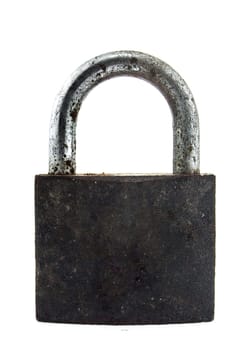 old metal padlock on white background.